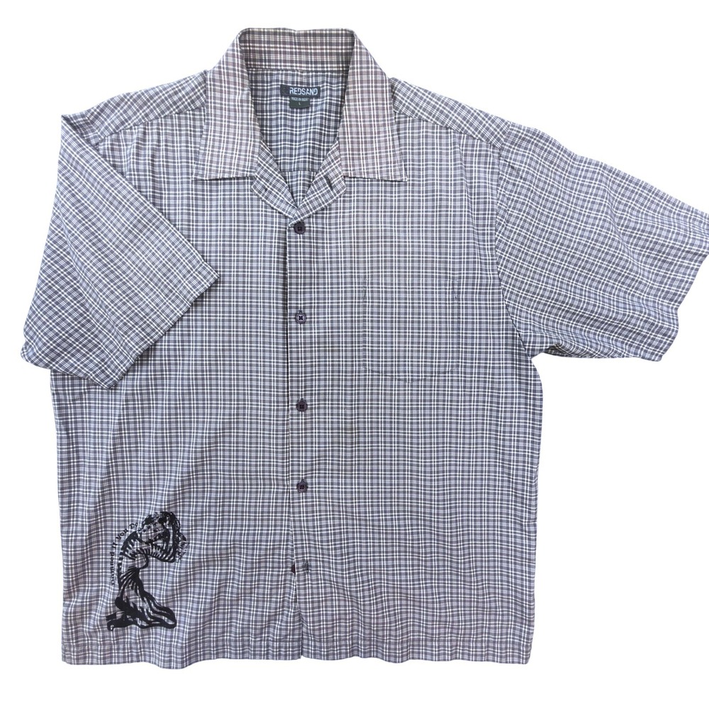 Redsand Mens Grey Short Sleev Button Down Shirt Graphic Damned If You Do Vintage